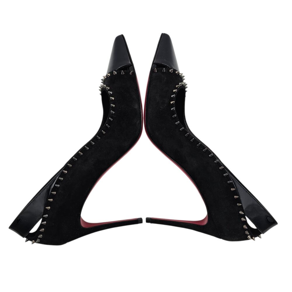 Christian Louboutin Duvette Spikes 85 Heel Pump Black Suede Patent Size 38 US 8 - Picture 7 of 14